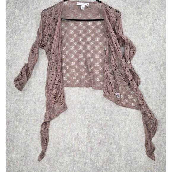 French Laundry Knit Tie Front Cardigan Dusty Mauve 3/4 Sleeve Lightweight L - Picture 2 of 8